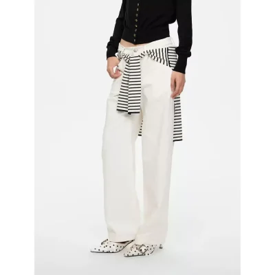 REVAN Detachable Striped Knit Shawl Wide Leg Trousers White