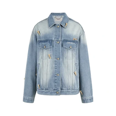 13DE MARZO All-Over Flocked Bear Denim Jacket Blue