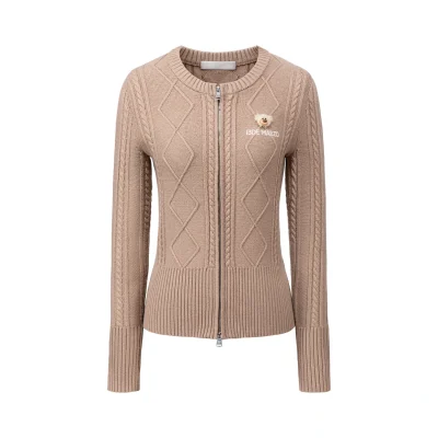 13DE MARZO Mini Bear Slim Fit Knit Zip Cardigan Khaki