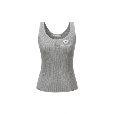 13DE MARZO Henley Neck Knit Vest Grey