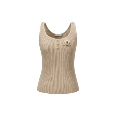 13DE MARZO Henley Neck Knit Vest Khaki