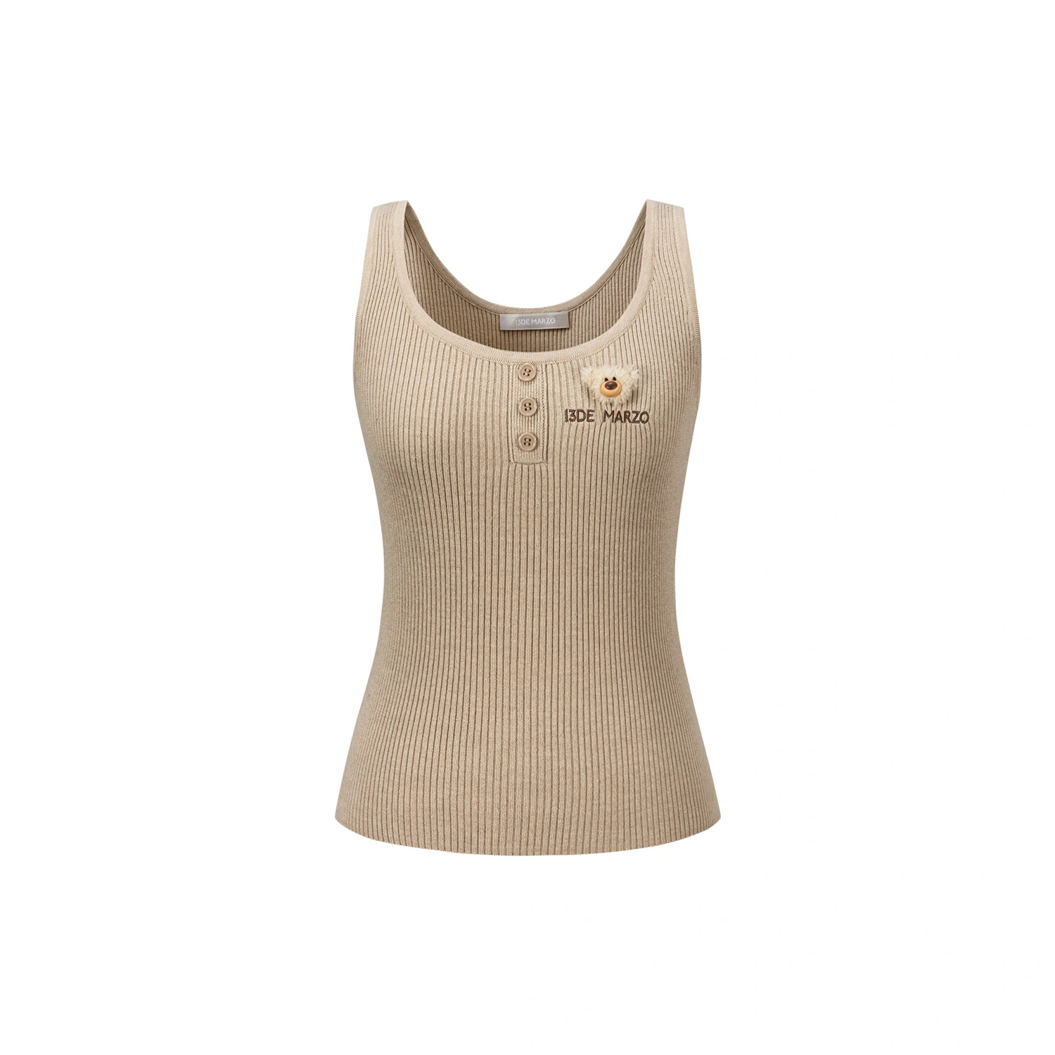 13DE MARZO Henley Neck Knit Vest Khaki