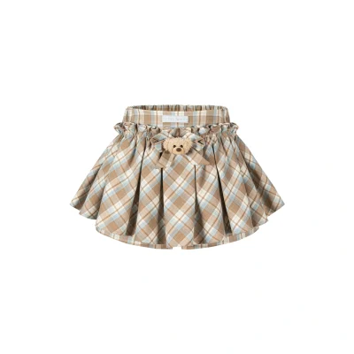 13DE MARZO Plaid Bow Tulle Skirt Khaki
