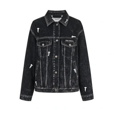 13DE MARZO All-Over Flocked Bear Denim Jacket Black