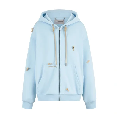 13DE MARZO All-Over Flocked Bear Zipper Hoodie Blue