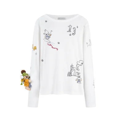 13DE MARZO Graffiti Snow Bear Off Shoulder T-shirt White