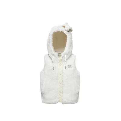 13DE MARZO Patchwork Down Hooded Vest Beige