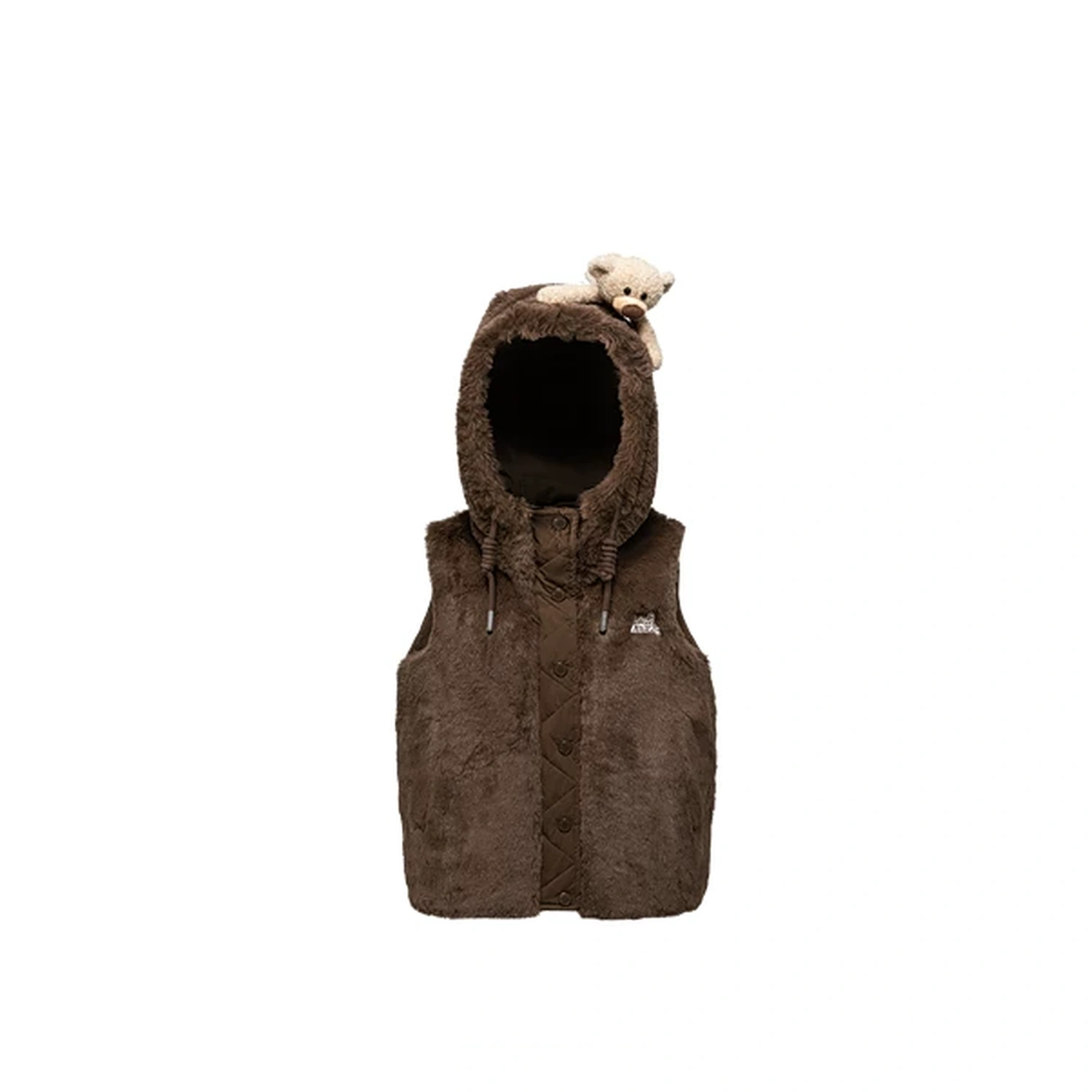 13DE MARZO Patchwork Down Hooded Vest Brown
