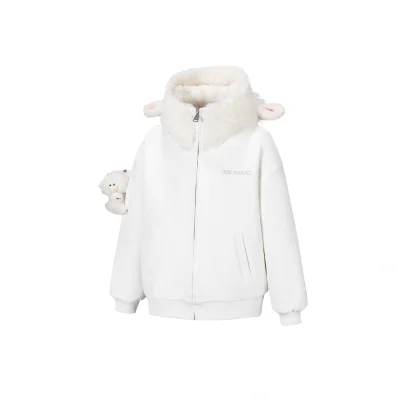 13DE MARZO Lamb Bear Zip Hoodie Beige