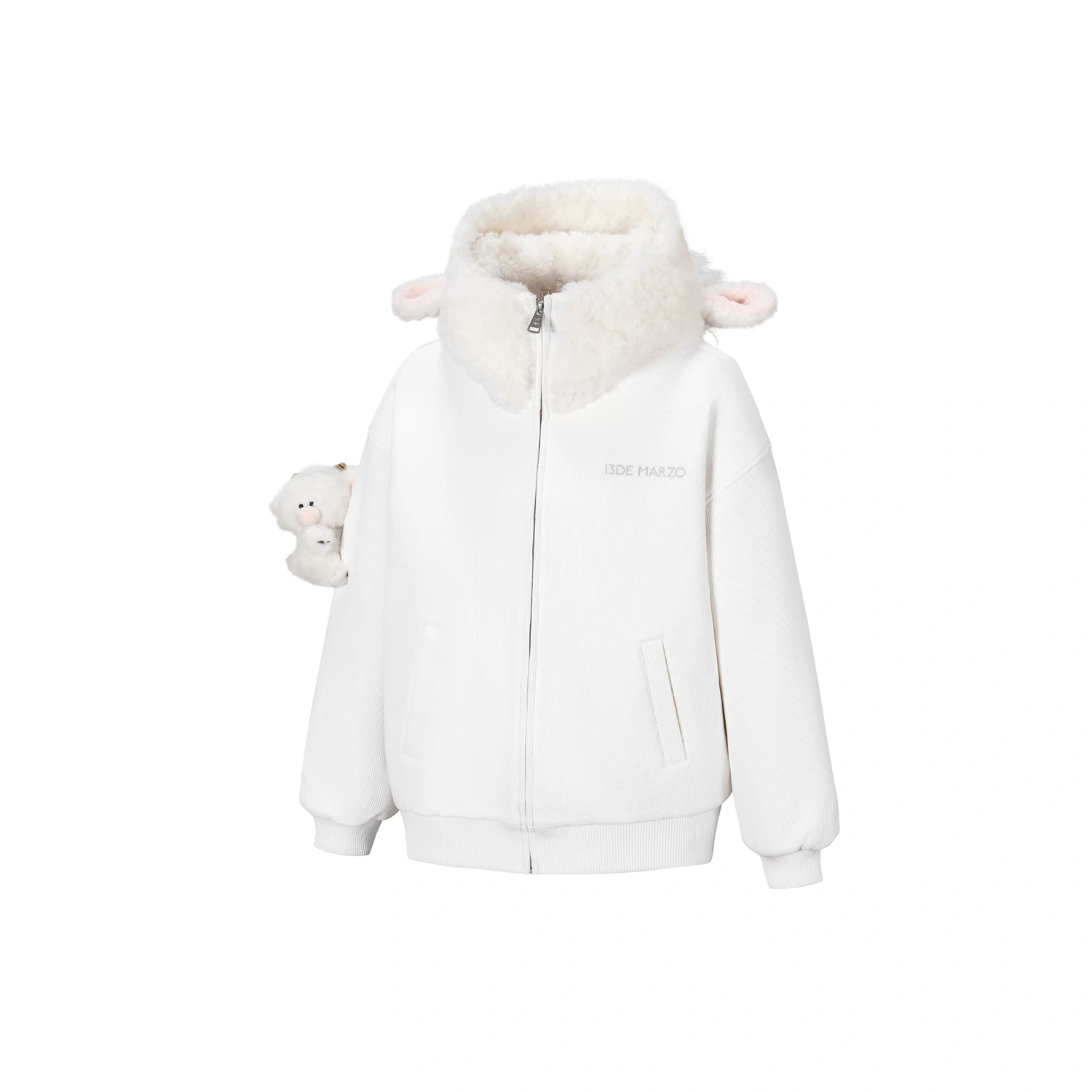 13DE MARZO Lamb Bear Zip Hoodie Beige