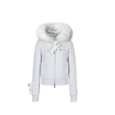 13DE MARZO Doozoo Fur Collar Hoodie Light Grey