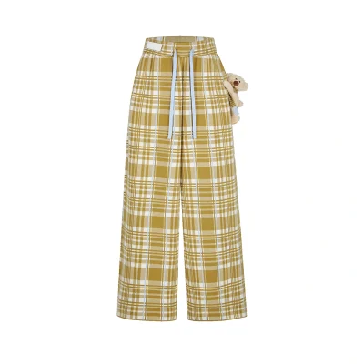 13DE MARZO Knit Jacquard Plaid Pants Yellow