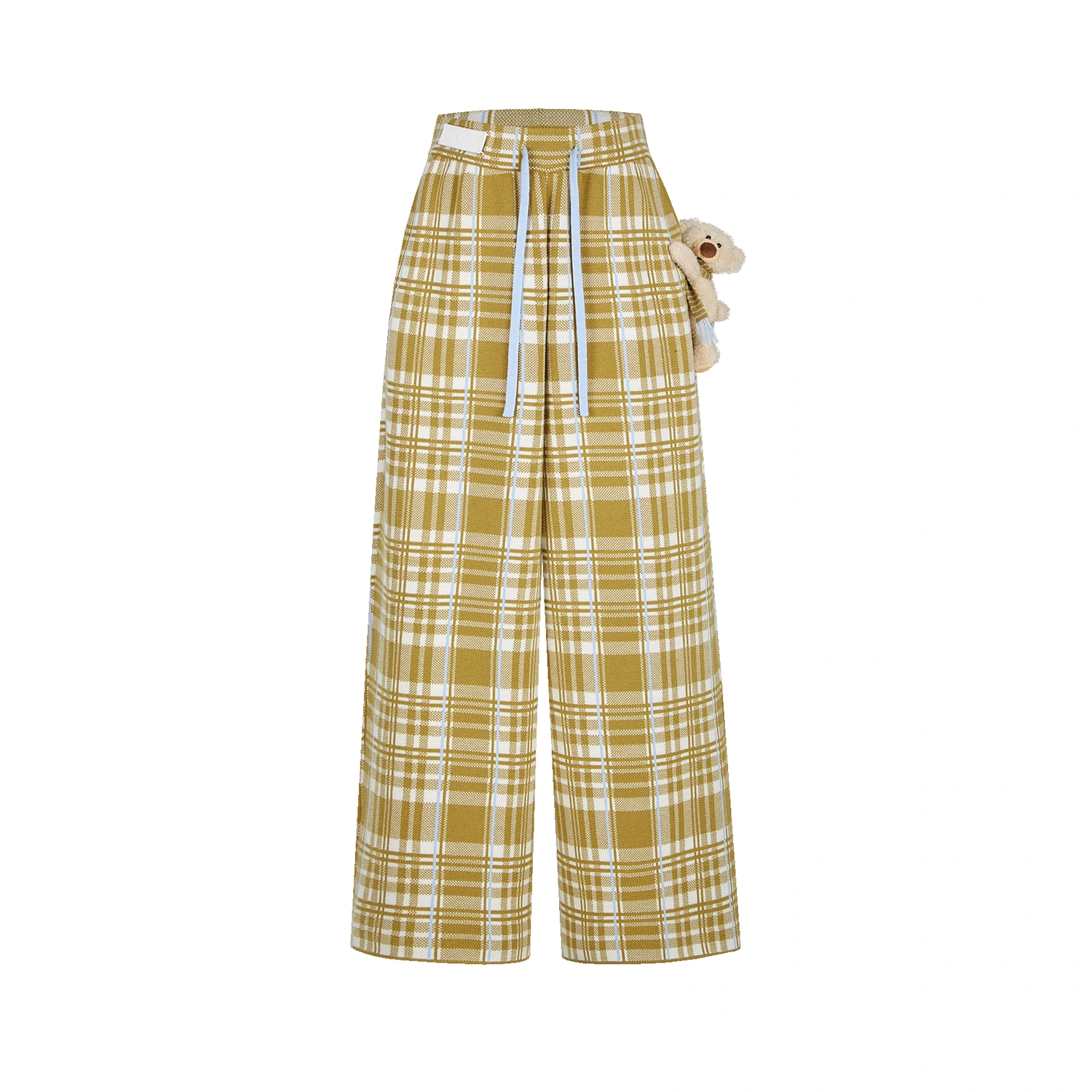 13DE MARZO Knit Jacquard Plaid Pants Yellow