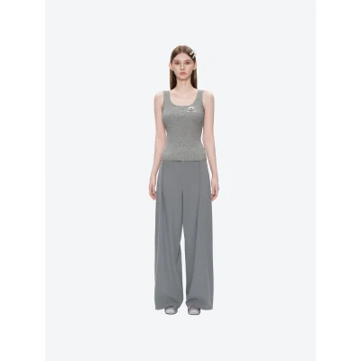 13DE MARZO Henley Neck Knit Vest Grey