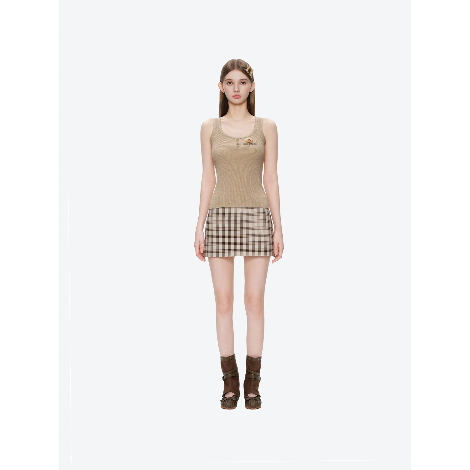 13DE MARZO Henley Neck Knit Vest Khaki - Image 2