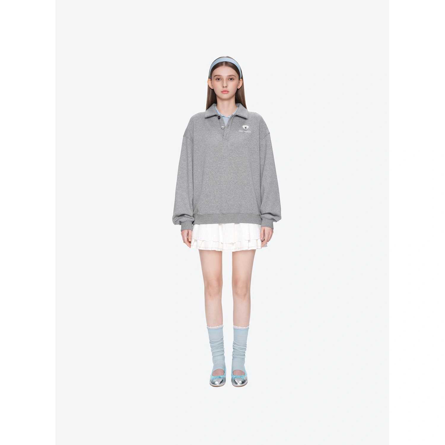13DE MARZO Polo Long Sleeve Sweatshirt Grey - Image 2