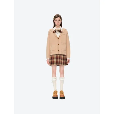 13DE MARZO Mock Three Piece Knit Pleated School Dress Khaki