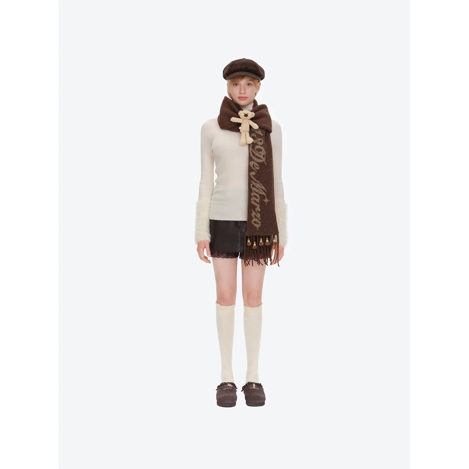 13DE MARZO Doozoo Bow Tassel Beaded Scarf Brown - Image 2