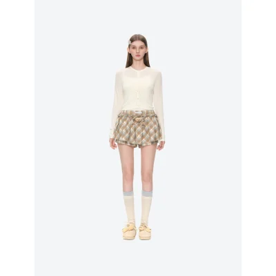 13DE MARZO Plaid Bow Tulle Skirt Khaki