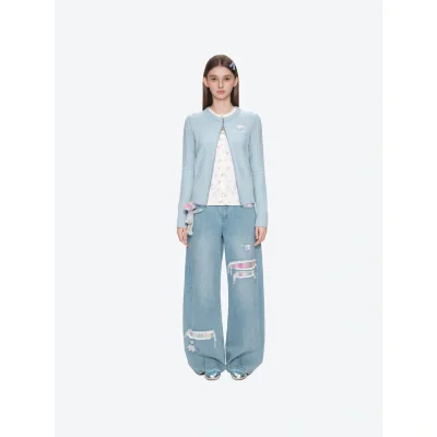 13DE MARZO Mini Bear Slim Fit Knit Zip Cardigan Blue