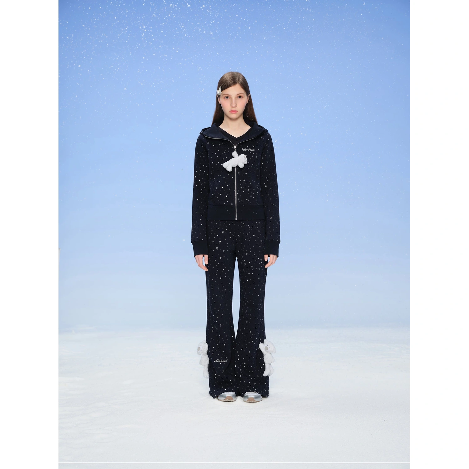 13DE MARZO Galaxy Spark Slim Fit Hoodie Navy Blue - Image 2