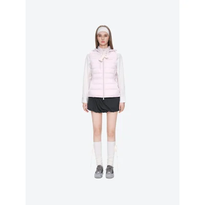 13DE MARZO Cinched Waist Quilted Down Vest Pink