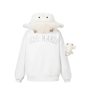 13DE MARZO Lamb Bear Zip Hoodie Beige