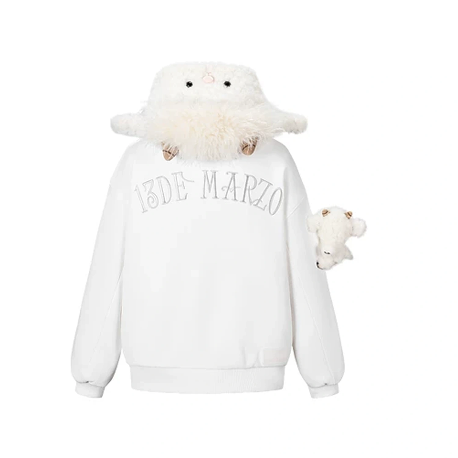 13DE MARZO Lamb Bear Zip Hoodie Beige - Image 2