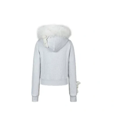 13DE MARZO Doozoo Fur Collar Hoodie Light Grey