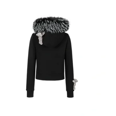 13DE MARZO Doozoo Fur Collar Hoodie Black