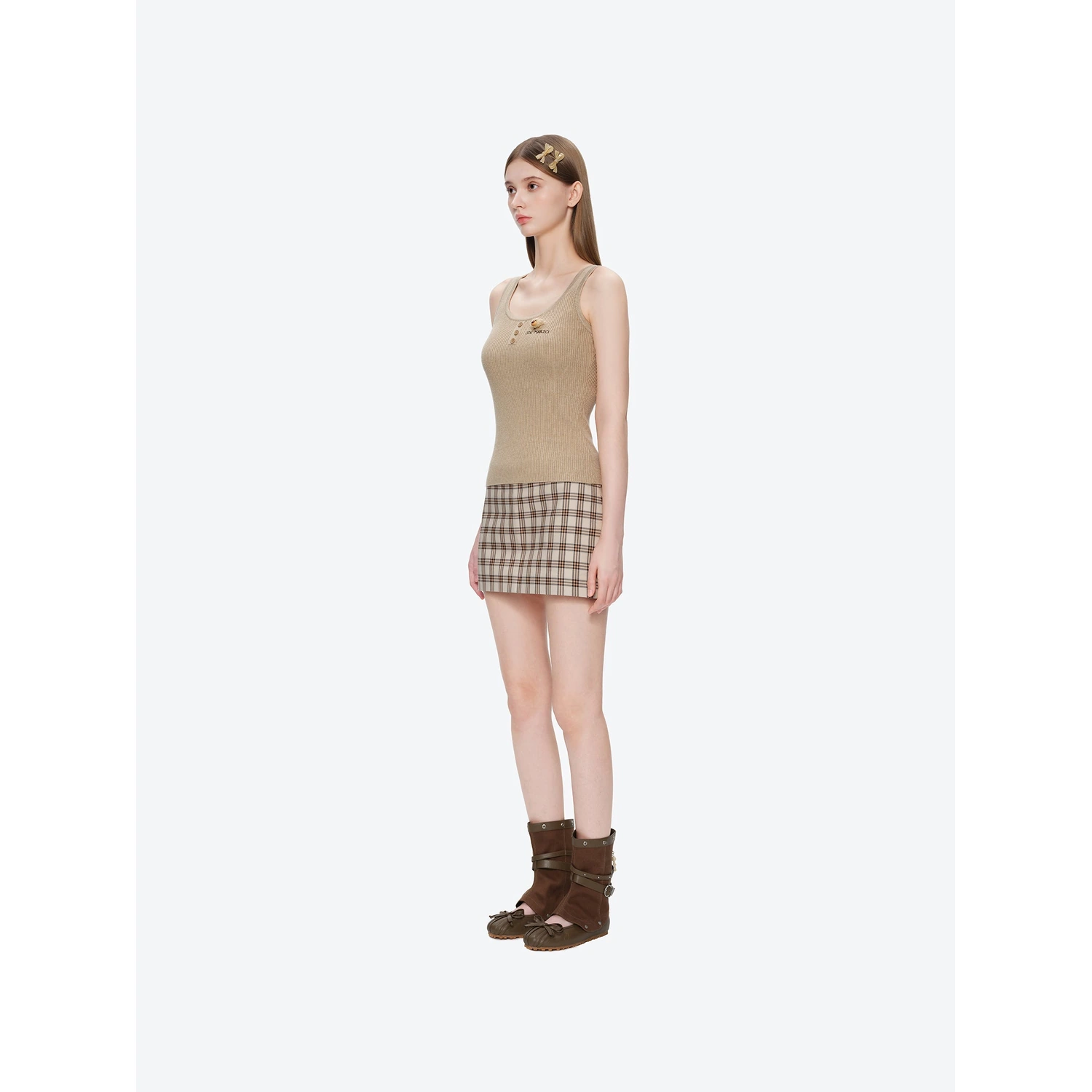 13DE MARZO Henley Neck Knit Vest Khaki - Image 3