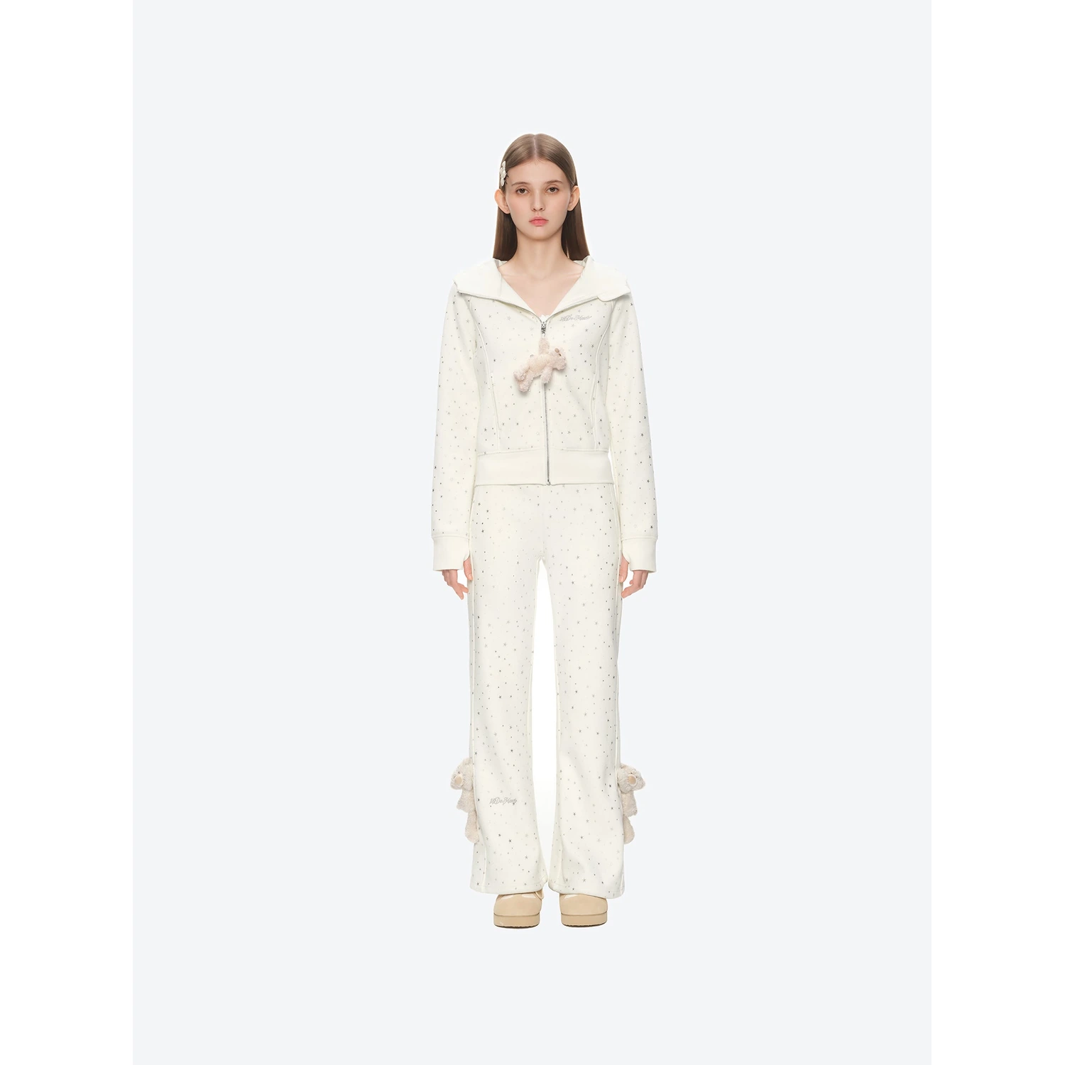 13DE MARZO Galaxy Spark Micro Flare Sweatpants Beige - Image 3