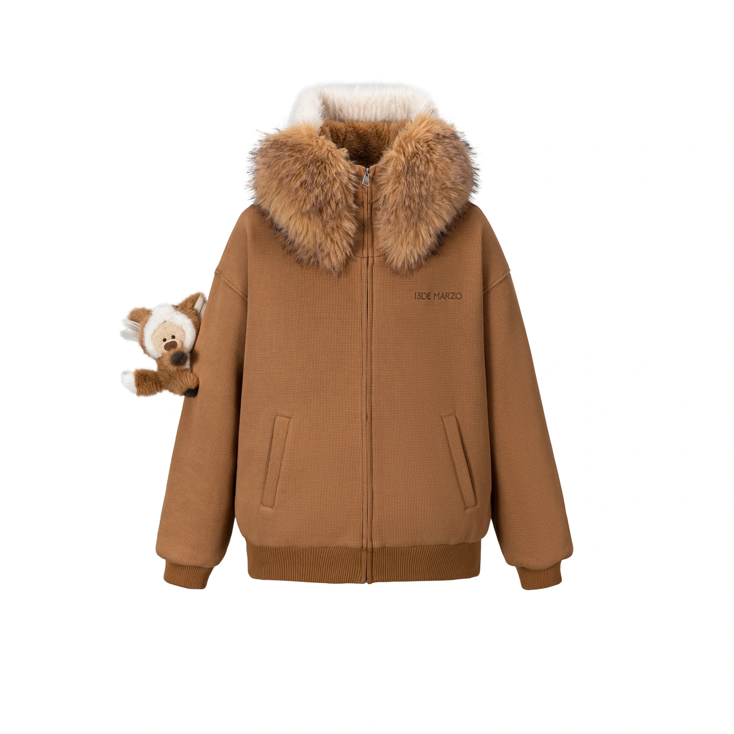 13DE MARZO Fox Bear Zip Hoodie Light Brown - Image 3