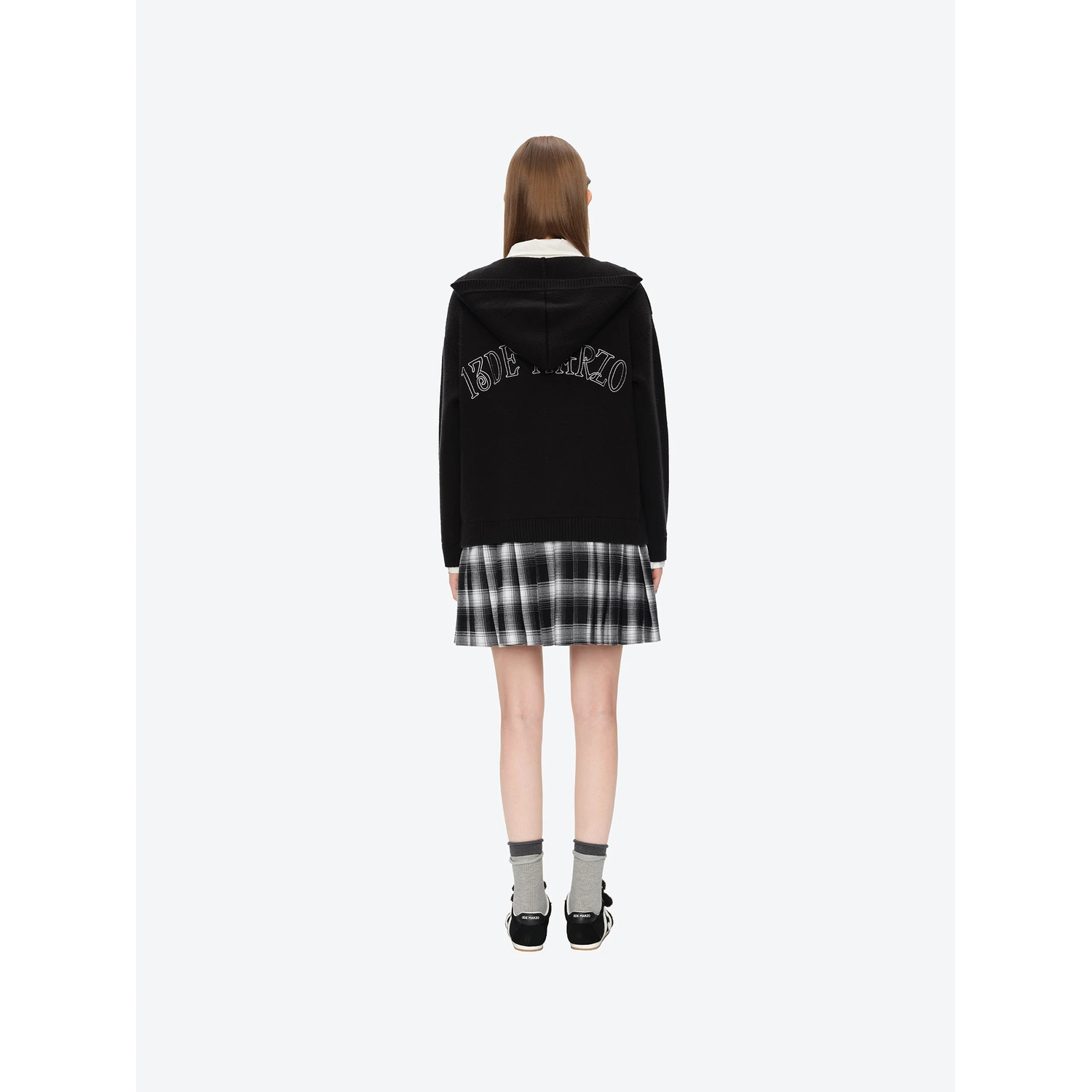13DE MARZO Mock Three Piece Knit Pleated School Dress Black - Image 4