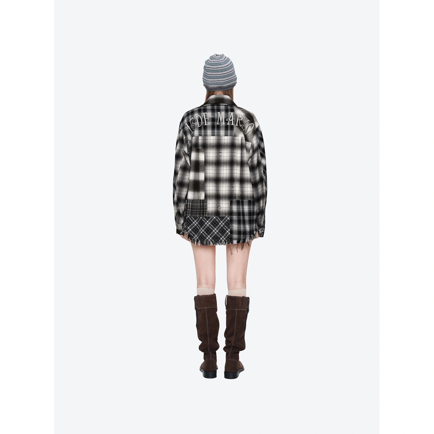 13DE MARZO Patchwork Plaid Distressed Shirt - Image 4