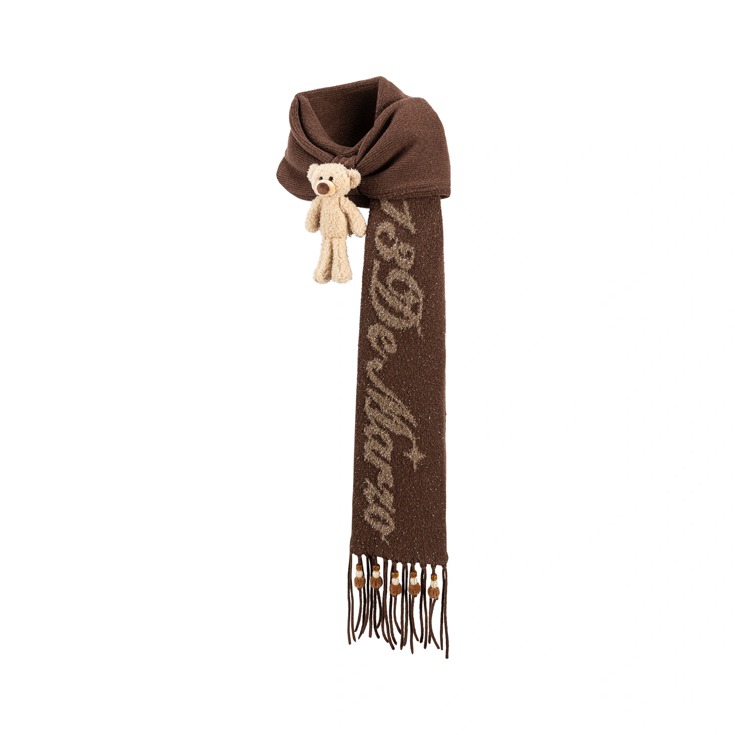 13DE MARZO Doozoo Bow Tassel Beaded Scarf Brown - Image 4