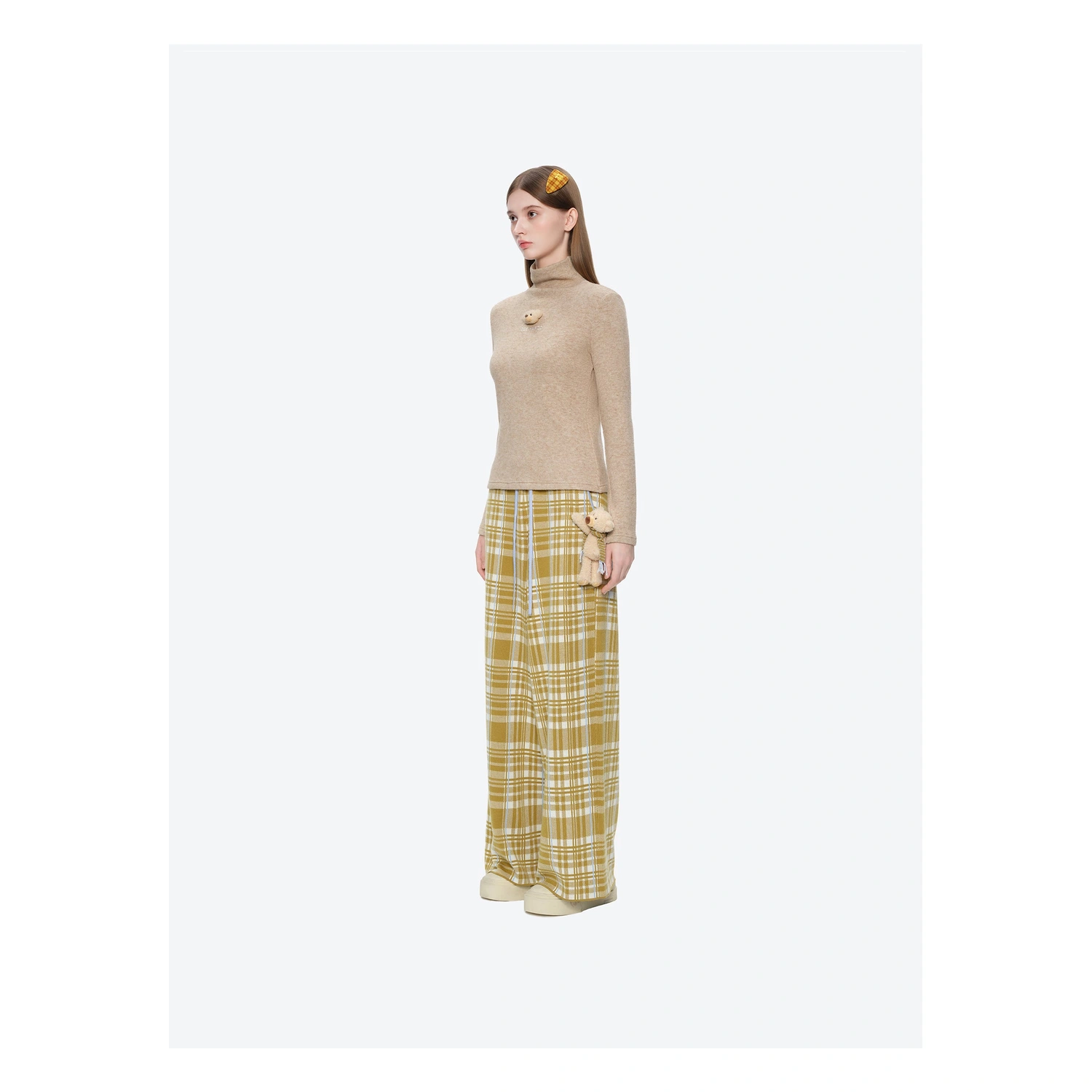 13DE MARZO Knit Jacquard Plaid Pants Yellow - Image 4