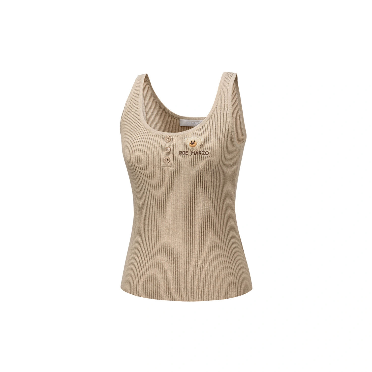 13DE MARZO Henley Neck Knit Vest Khaki - Image 5