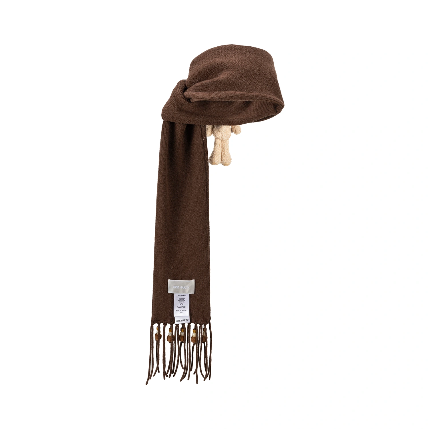 13DE MARZO Doozoo Bow Tassel Beaded Scarf Brown - Image 5