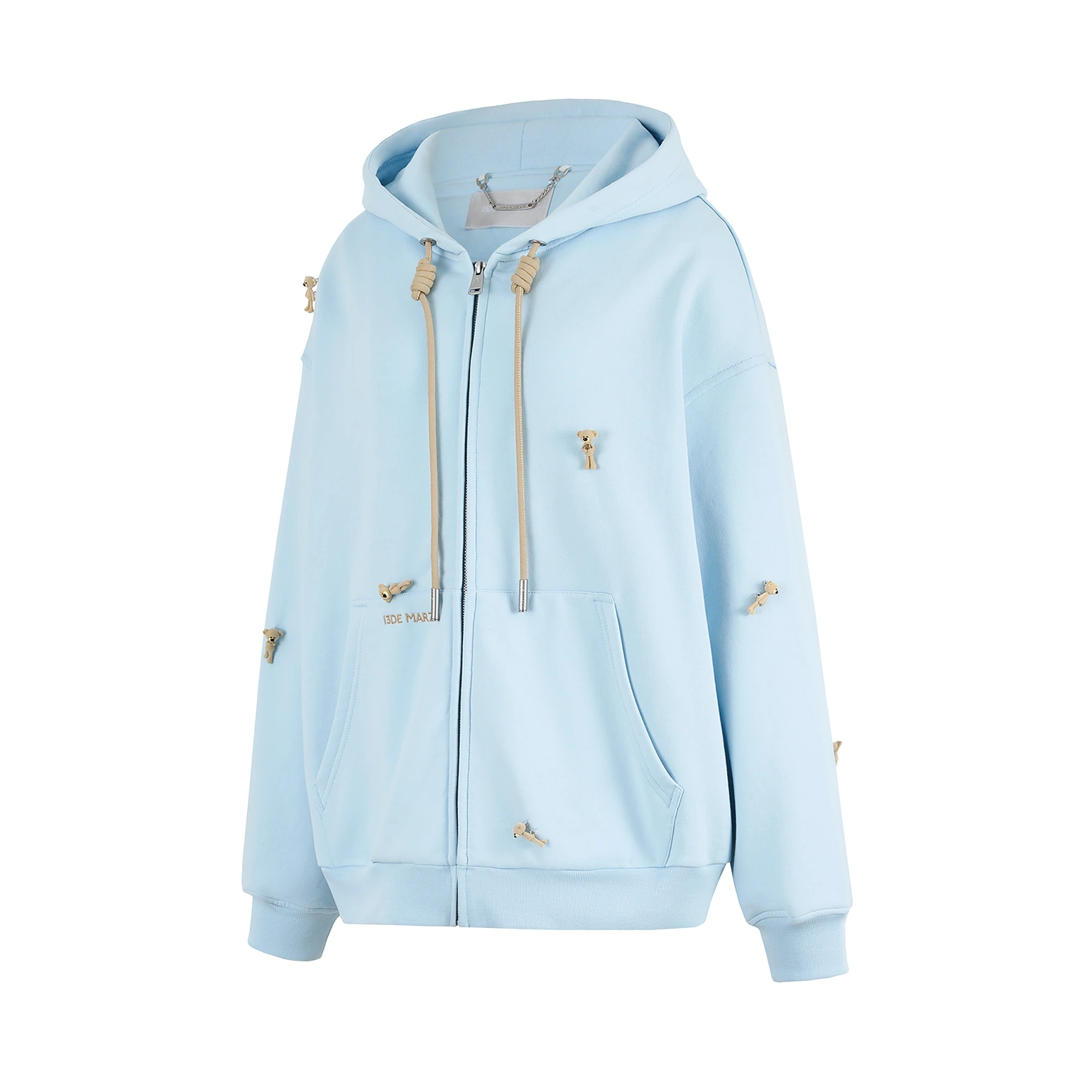 13DE MARZO All-Over Flocked Bear Zipper Hoodie Blue - Image 5