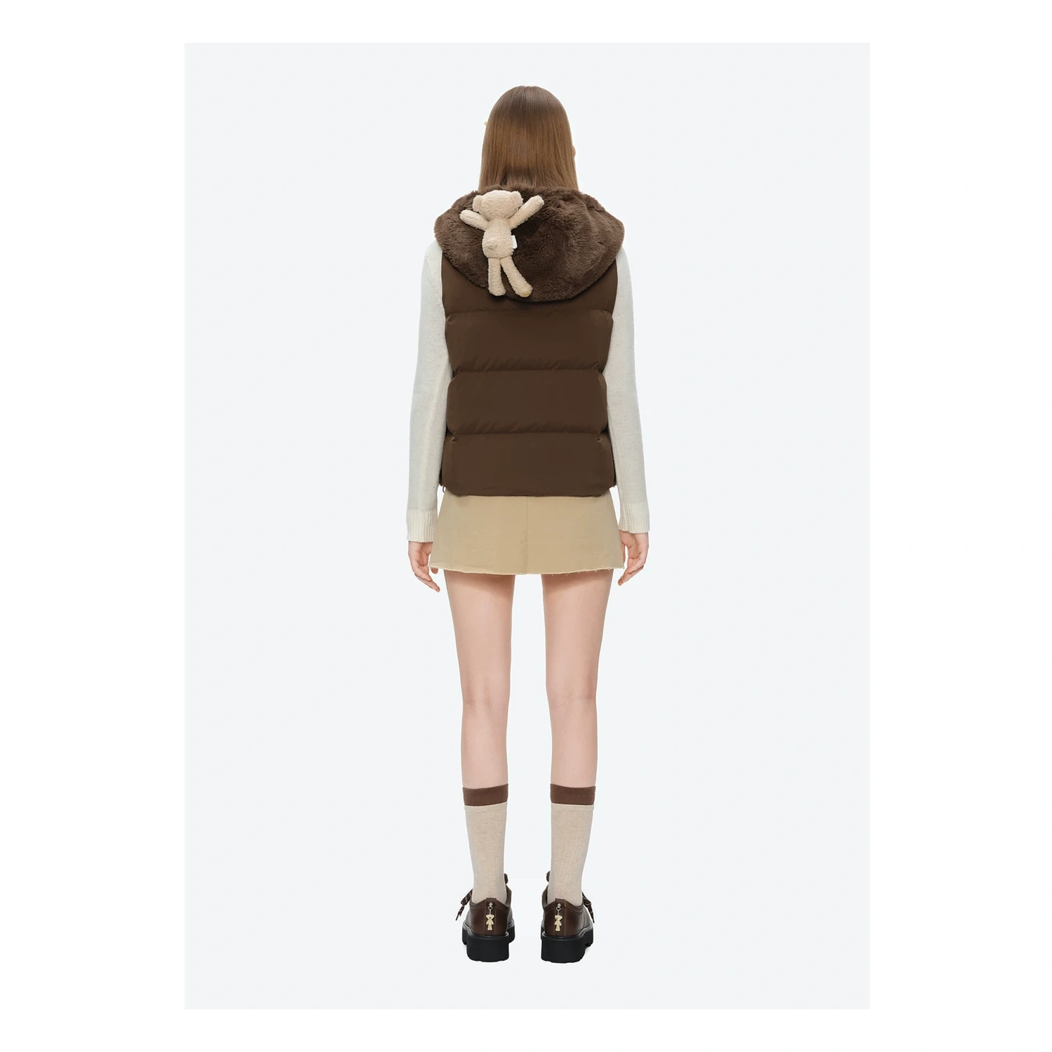13DE MARZO Patchwork Down Hooded Vest Brown - Image 5