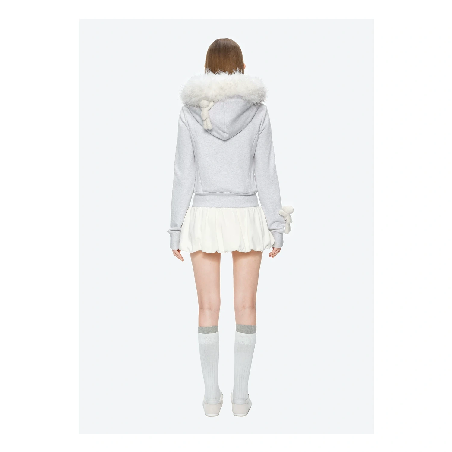 13DE MARZO Doozoo Fur Collar Hoodie Light Grey - Image 5