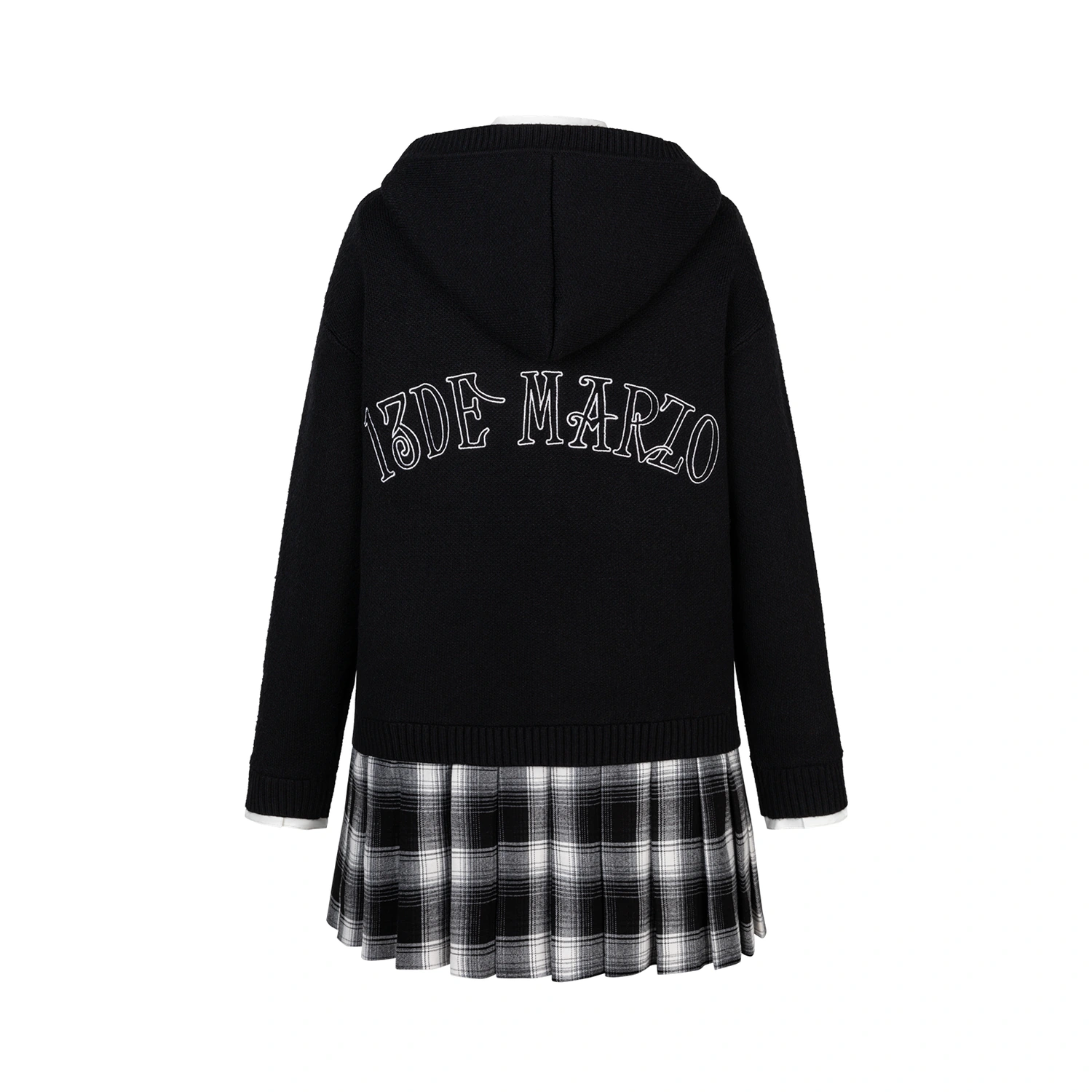 13DE MARZO Mock Three Piece Knit Pleated School Dress Black - Image 6