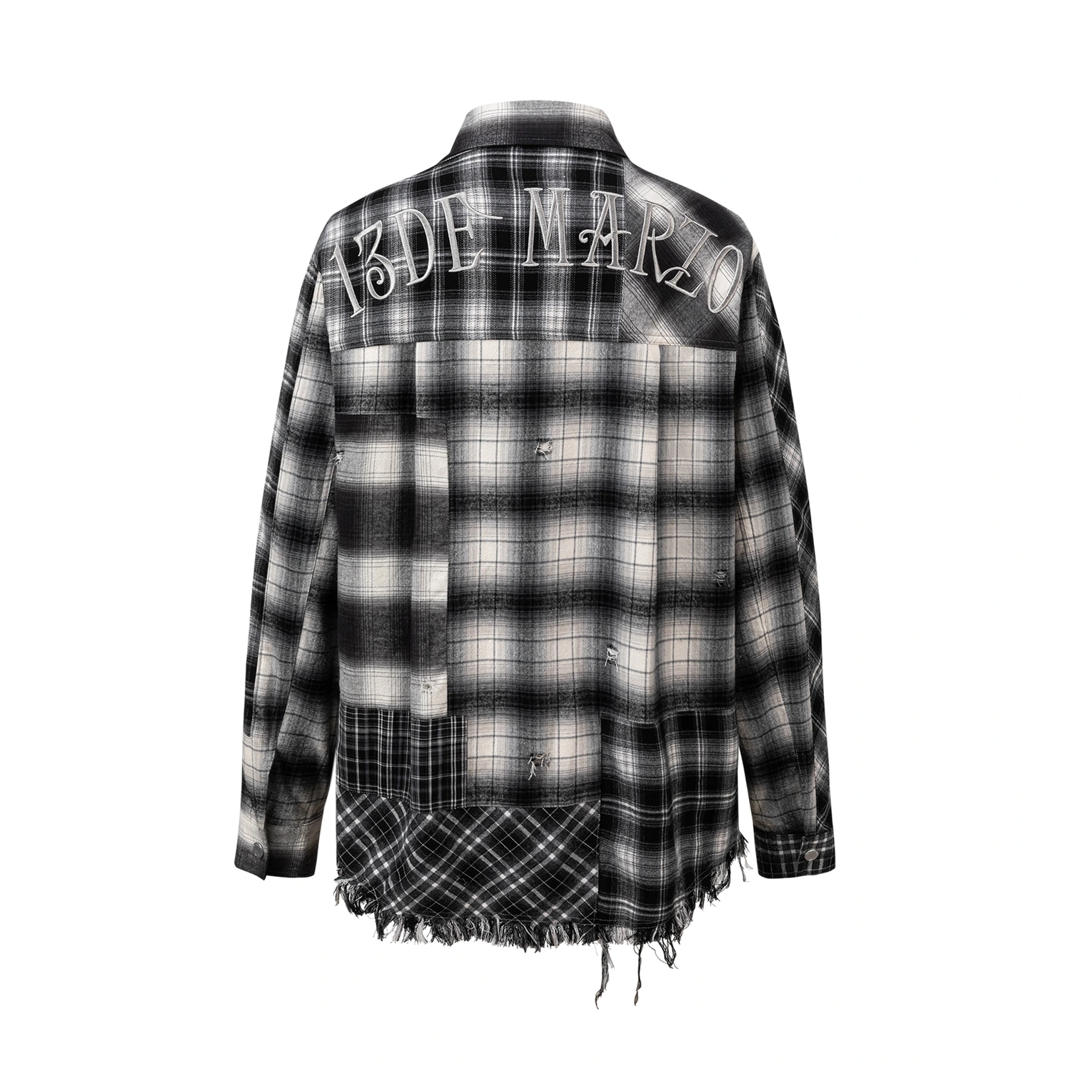 13DE MARZO Patchwork Plaid Distressed Shirt - Image 6