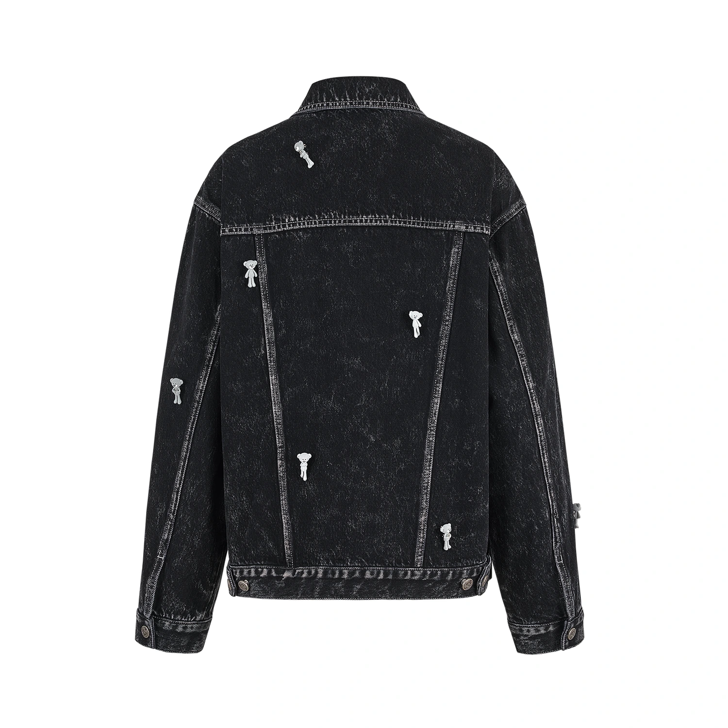 13DE MARZO All-Over Flocked Bear Denim Jacket Black - Image 6