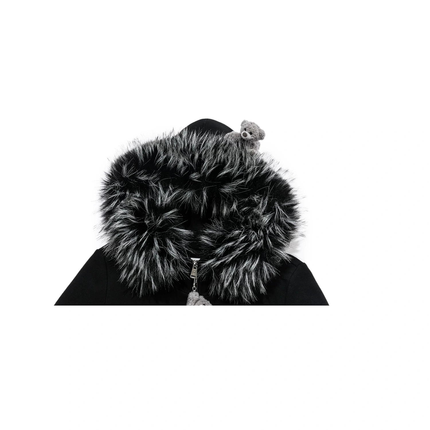 13DE MARZO Doozoo Fur Collar Hoodie Black - Image 6