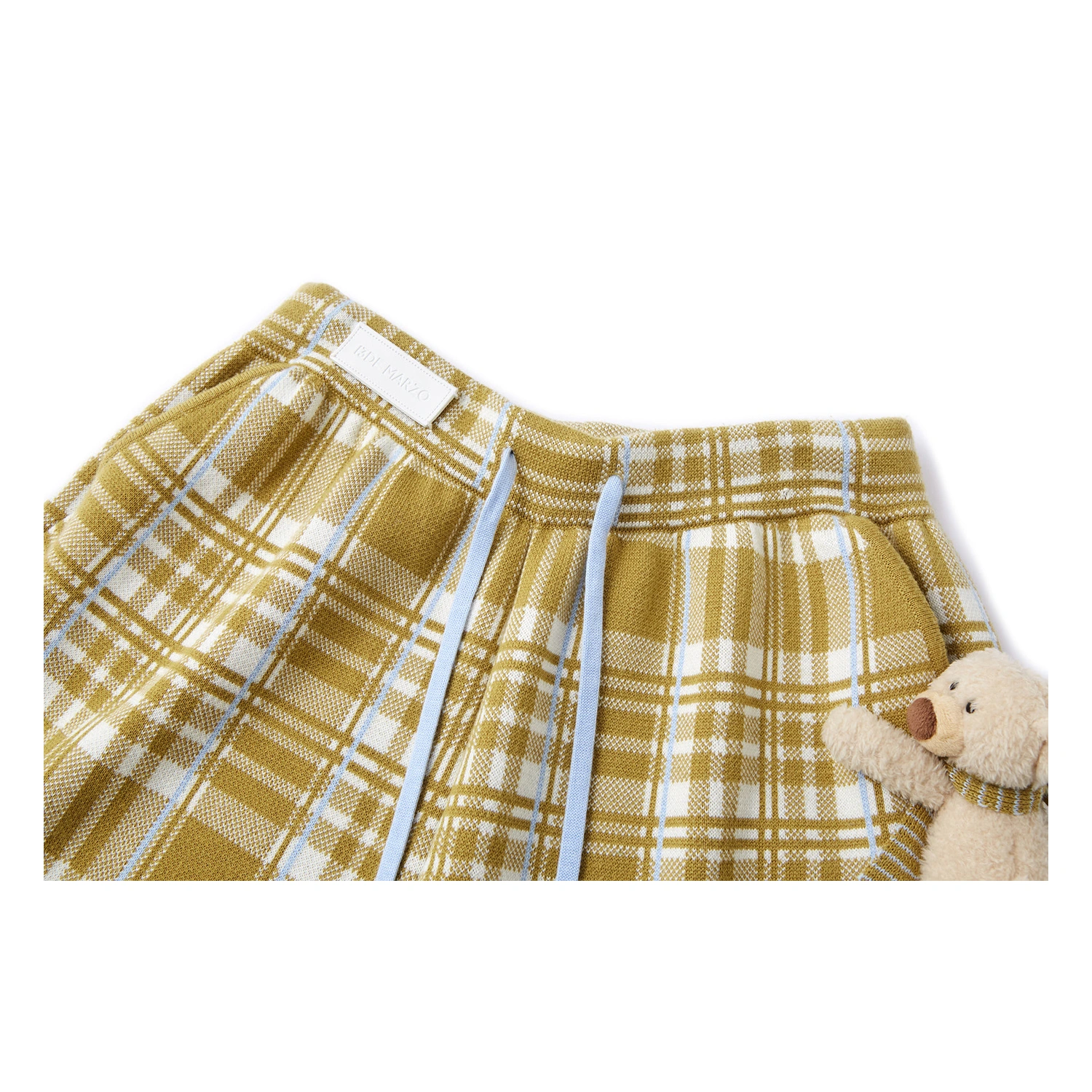 13DE MARZO Knit Jacquard Plaid Pants Yellow - Image 6