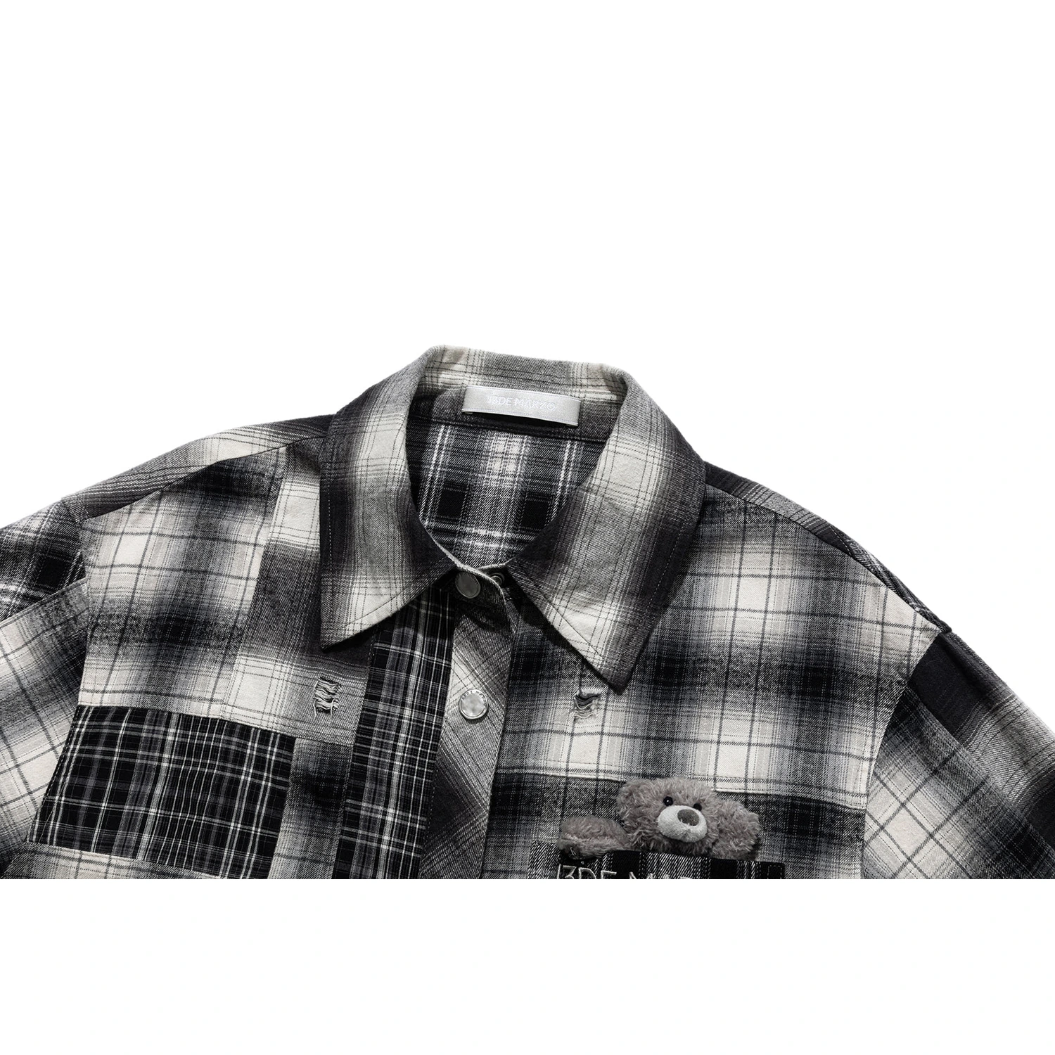 13DE MARZO Patchwork Plaid Distressed Shirt - Image 7
