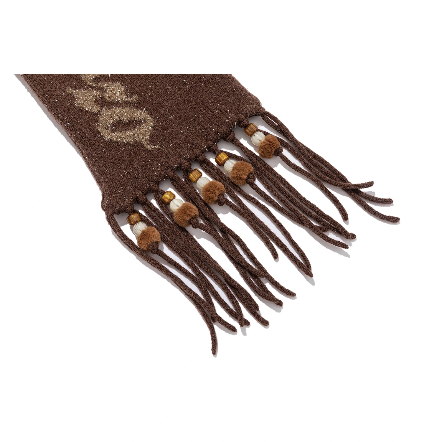 13DE MARZO Doozoo Bow Tassel Beaded Scarf Brown - Image 7