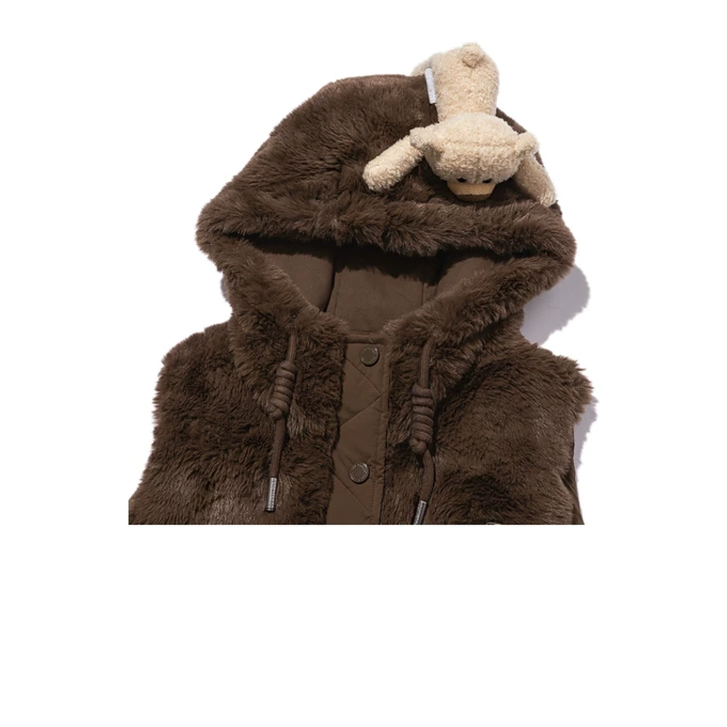 13DE MARZO Patchwork Down Hooded Vest Brown - Image 7